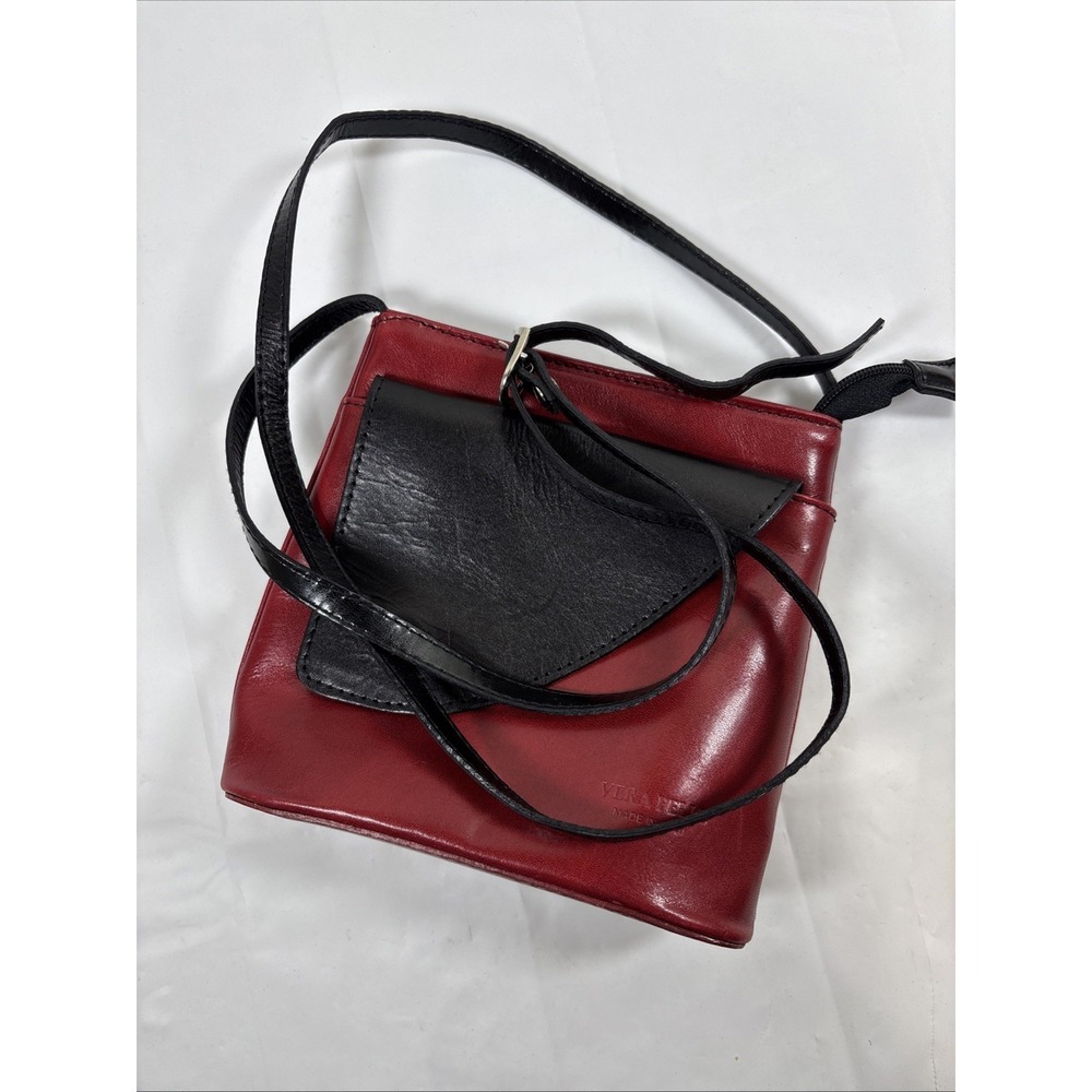 Vera Pelle Genuine Leather Made in Italy Colorblock Red/Black Crossbody Bag RARE - Picture 7 of 15